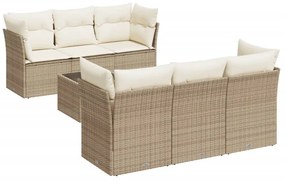 Set divani da giardino 7 pz con cuscini beige in polyrattan