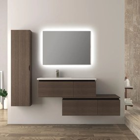 Mobile da bagno 140 cm sospeso moderno rovere scuro soft Slide