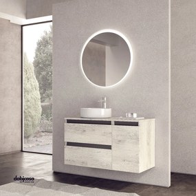 Mobile Bagno Sospeso "Cube" Da 111 Cm Composto Da Due Cassetti Ed Un'Anta Lavabo E Specchio