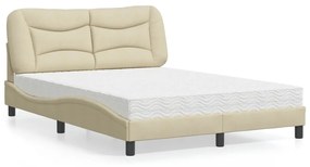 Letto Con Materasso Crema 140x200 Cm İn Tessuto /