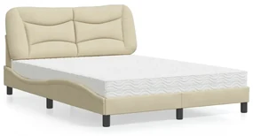 Letto Con Materasso Crema 140x200 Cm İn Tessuto /
