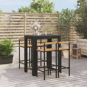 Set bar giardino 5 pz nero polyrattan e legno massello acacia