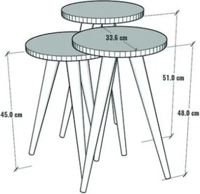 Set 3 Tavolini Decorativi Da Salotto Gambe Legno Aphrodite Bianco