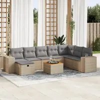 Set Divano da Giardino 9 pz con Cuscini Beige in Polyrattan 3325888