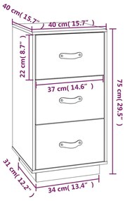 Comodini 2 pz Miele 40x40x75 cm in Legno Massello di Pino