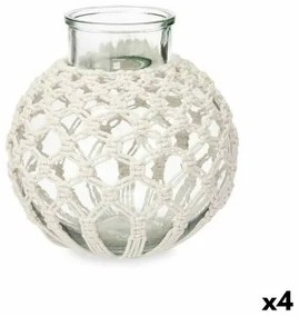 Vaso Bianco Stoffa Vetro 25 x 26,5 x 25 cm (4 Unità) Macramé
