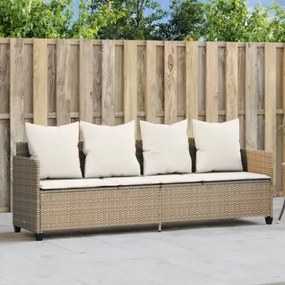 Lettino Prendisole con Cuscini Beige in Polyrattan