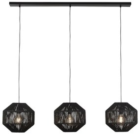 Lampadario Contemporaneo Vimini Acciaio Nero Tessuto 3 Luci E27