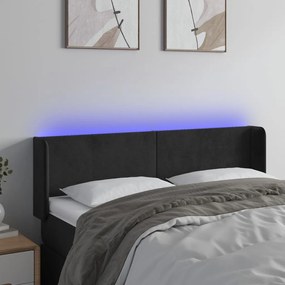 Testiera A Led Nera 147x16x78/88 Cm İn Velluto /