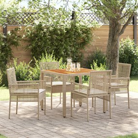 Set pranzo giardino  5 pezzi con cuscini beige rattan sintetico