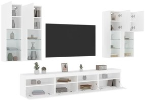 Set mobili tv a muro 7 pz con luci led bianco