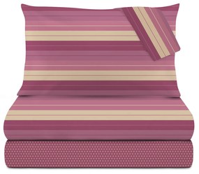 Completo letto matrimoniale vinaccia a righe in cotone