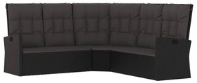 Set divani da giardino 3 pz con cuscini nero in polyrattan
