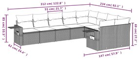 Set divani da giardino 9 pz con cuscini nero in polyrattan