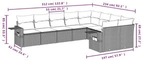Set divani da giardino 9 pz con cuscini nero in polyrattan