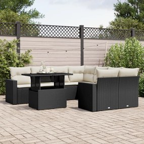 Set divani da giardino 9 pz con cuscini nero in polyrattan