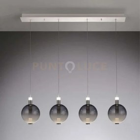 Aurora - lampada a sospensione, tubo nichel satinato con 4 vetri fu...