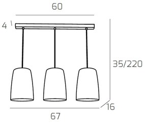 Sospensione Contemporanea Rett. Shaded Metallo E Vetro Cromo 3 Luci E27