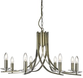 Lampadario Industrial-Nordico Ascona Acciaio Ottone Vetro 8 Luci E14