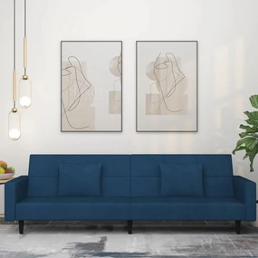Divano Letto A 2 Posti Con 2 Cuscini Blu İn Velluto /