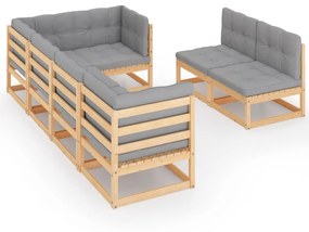 Set divani da giardino 7 pz con cuscini legno massello di pino