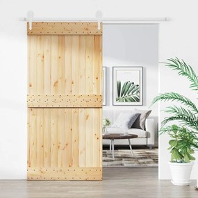 Porta Scorrevole Con Set Hardware 100x210cm Legno Massello Pino /