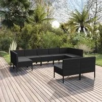 Set Divani da Giardino 9 pz con Cuscini in Polyrattan Nero 3094605