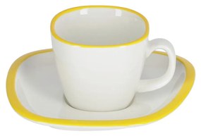 Kave Home - Tazza da caffè Odalin con piattino in porcellana bianca e gialla