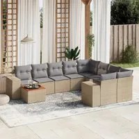 Set Divano da Giardino 10 pz con Cuscini Beige in Polyrattan 3225611