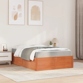 Letto con materasso marrone cera 140x190cm legno massello pino