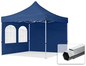 TOOLPORT 3x3m gazebo pieghevole PES con laterali (finestre), PROFESSIONAL alluminio, blu scuro - (600160)