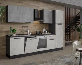 Cucina montata Dora bianco e grigio chiaro, lavello a sinistra, L.300 cm, completa di: cappa a camino, piano cottura a induzione, forno, lavastoviglie e frigorifero