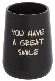 Bicchiere Portaspazzolino linea Wash da appoggio nero opaco con scritte