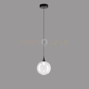 Lampada a sospensione bolla, metallo nero opaco + paralume in vetro...