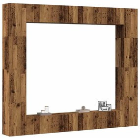 Set Mobile Tv 8 Pz Montato A Parete Legno Antico İn Truciolato /