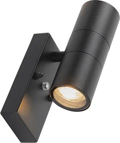 Lampada da parete per esterni nera a 2 luci IP44 con sensore crepuscolare - Duo