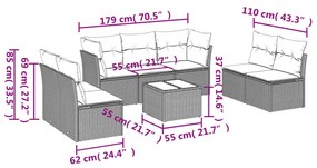 Set divani da giardino con cuscini 8 pz nero in polyrattan