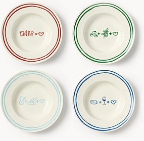 Set di 4 piatti per pasta in porcellana con motivo decorativo Tutti