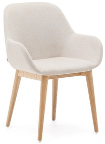 Kave Home - Sedia Konna beige con gambe in legno massello di frassino finitura naturale