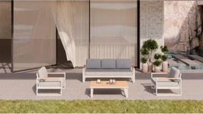 Salotto Da Esterno 5 Posti In Alluminio Con Tavolino E Cuscini Boston Bianco