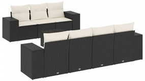 Set divani da giardino con cuscini 8 pz nero in polyrattan