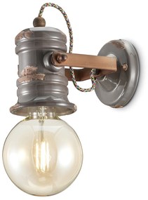 Applique Industrial Minimal Urban Ferro E Ceramica Vintage Tortora 1 Luce E27