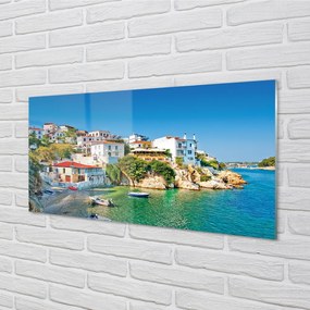 Quadro acrilico Edifici della costa della Grecia Sea 100x50 cm