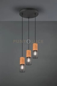 Sospensione tosh 3 cilindri gabbia metallo nero opaco e legno 30433...