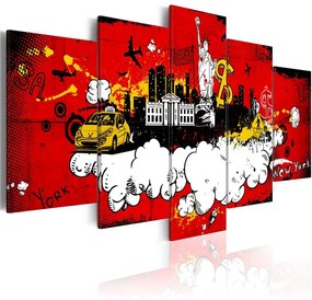 Quadro New York  fumetto  Colore Rosso, Dimensioni e Misure 100x50