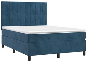 Letto a molle con materasso e led blu scuro 140x200 cm