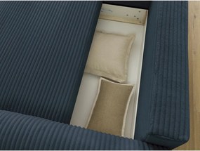 Divano angolare in blu scuro allungabile (con penisola a sinistra) con rivestimento in velluto a coste Lucien – Bobochic Paris