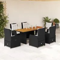 Set da Pranzo da Giardino 7 pz Nero con Cuscini in Polyrattancod mxl 117131