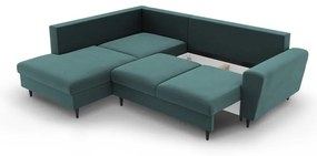 Divano angolare color petrolio allungabile e con contenitore (con penisola a sinistra/a L) con rivestimento in velluto Kyoto – Cosmopolitan Design