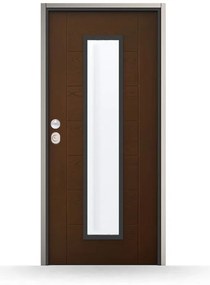 Porta blindata con vetro, Premium, Noce medio, 900 x 2100 mm ou su misura, modello Minturno, classe di sicurezza 3, configura individualmente